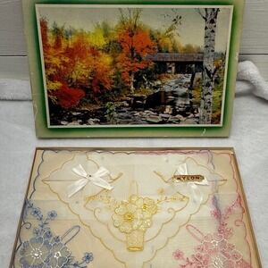 Vintage Lot Embroidered Floral Handkerchiefs Women Multi NEW 8pc-3 Boxed Sets